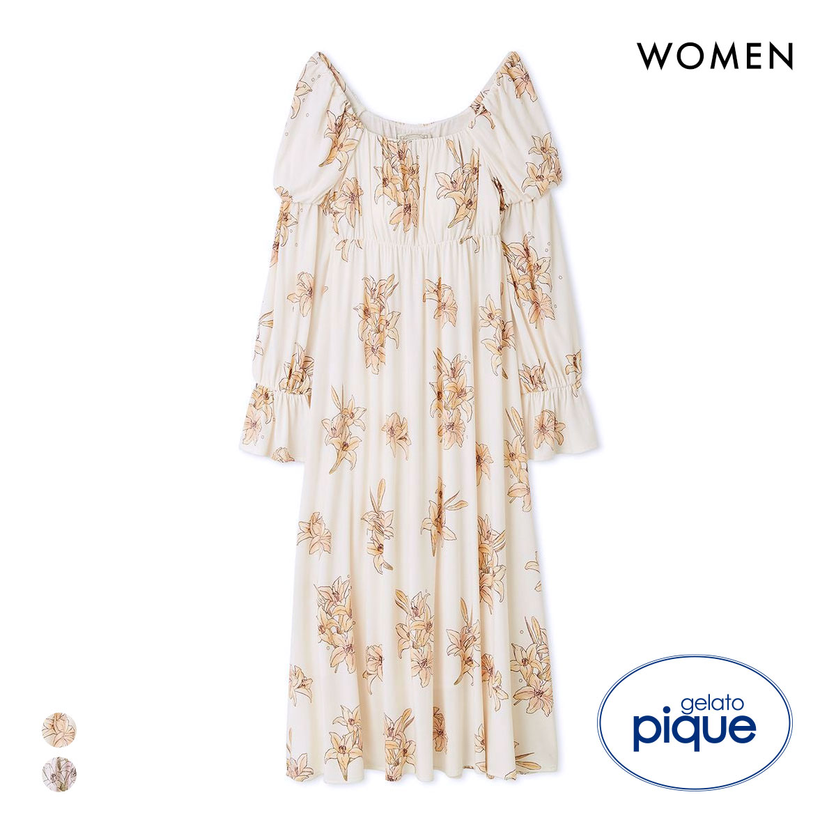 ジェラートピケ レディース MUCHA リリー柄カップインワンピース ミュシャ ジェラピケ パジャマ ルームウェア gelato pique(CO-コーラル-Free)