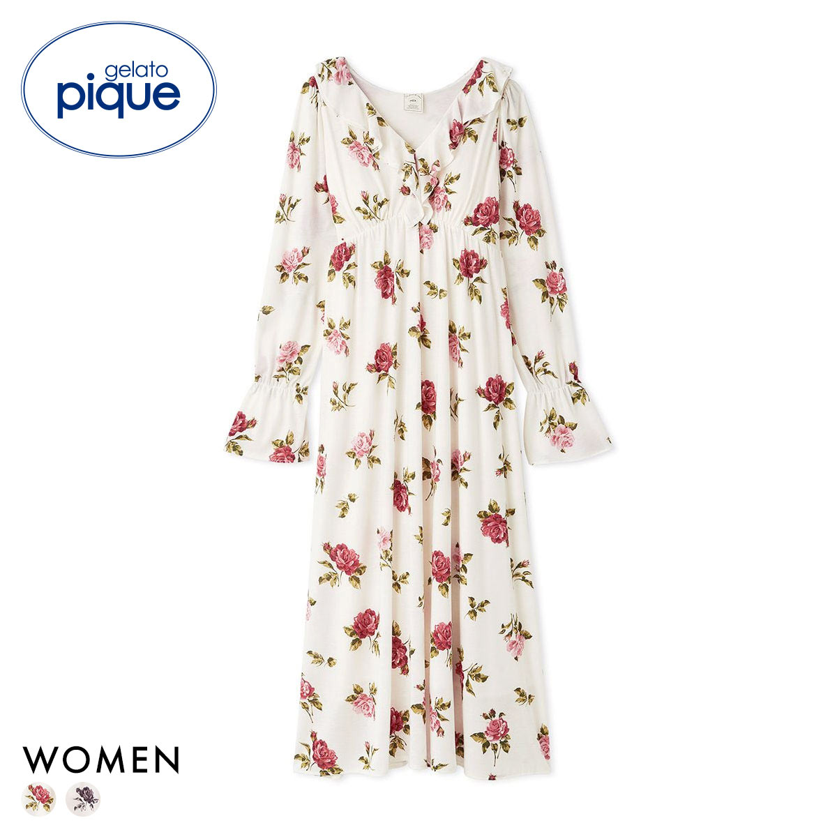 ジェラートピケ レディース ヴィンテージローズ柄ワンピース ドレス カップ付き カップイン ジェラピケ ルームウェア gelato pique(RE-レッド-Free)