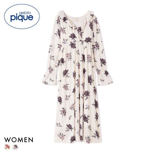 ジェラートピケ レディース ヴィンテージローズ柄ワンピース ドレス カップ付き カップイン ジェラピケ ルームウェア gelato pique