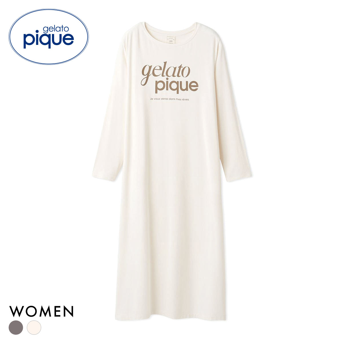 ジェラートピケ レディース レーヨンロゴワンピース ジェラピケ パジャマ ルームウェア gelato pique(CR-クリーム-Free)