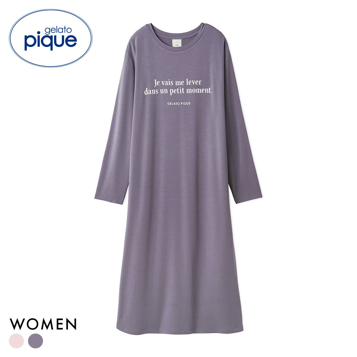 ジェラートピケ レディース インレイロゴワンピース ジェラピケ パジャマ ルームウェア gelato pique(NV-ネイビー-Free)