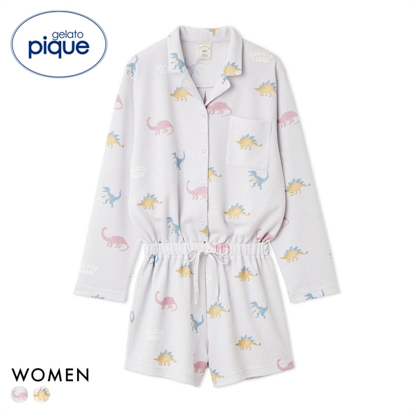 ジェラートピケ レディース ダイナソー柄ワッフルオールインワン ジェラピケ パジャマ ルームウェア gelato pique