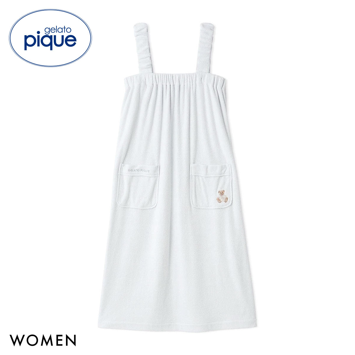 ジェラートピケ レディース 吸水パイルベア刺繍2wayワンピース ジェラピケ パジャマ ルームウェア gelato pique(BU-ブルー-Free)