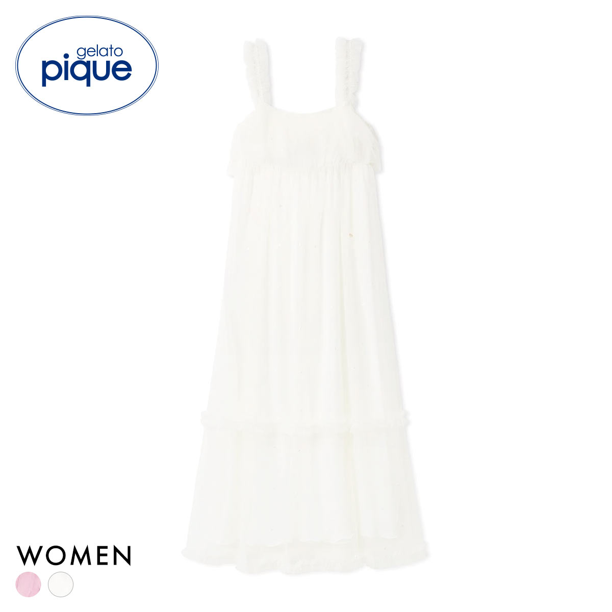 ジェラートピケ レディース ハート柄チュールカップインワンピース  パッド付き ワンピ ジェラピケ パジャマ ルームウェア gelato pique(OW-オフホワイト-Free)