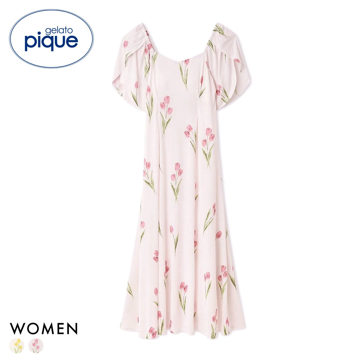 ジェラートピケ レディース チューリップ柄カップインワンピース カップ付き パッド付き ジェラピケ パジャマ ルームウェア gelato pique(PI-ピンク-Free)
