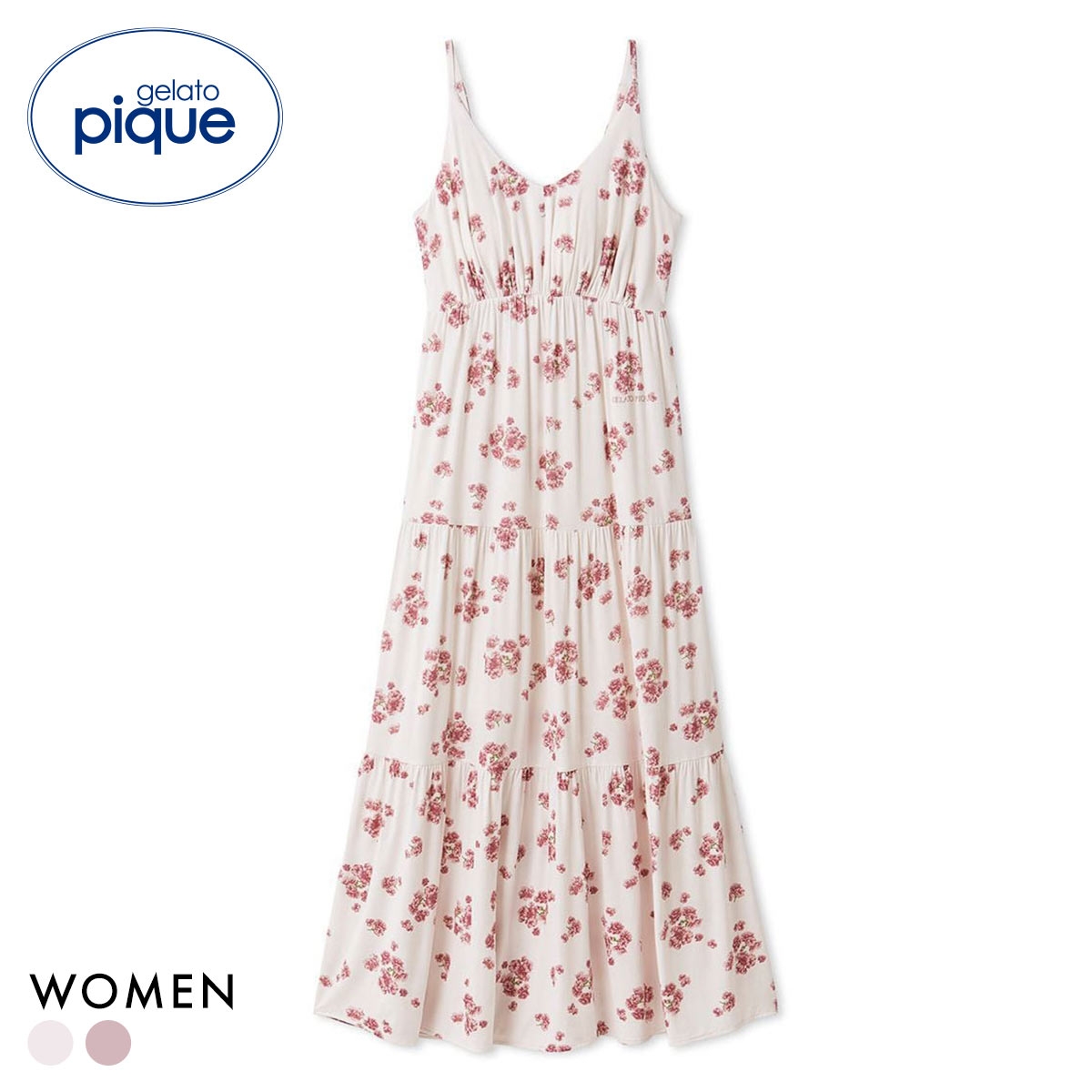 ジェラートピケ レディース さくら柄カップインワンピース カップ付き ジェラピケ パジャマ ルームウェア gelato pique(LPI-薄ピンク-Free)