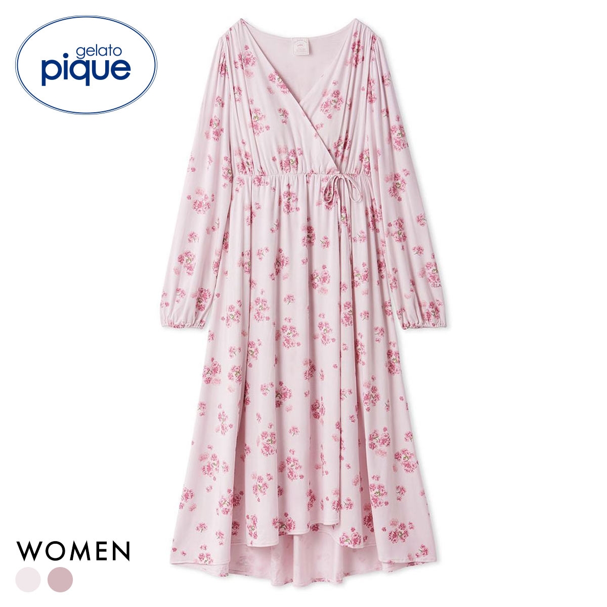 ジェラートピケ レディース さくら柄カップインカシュクールワンピース カップ付き ジェラピケ パジャマ ルームウェア gelato pique(PI-ピンク-Free)