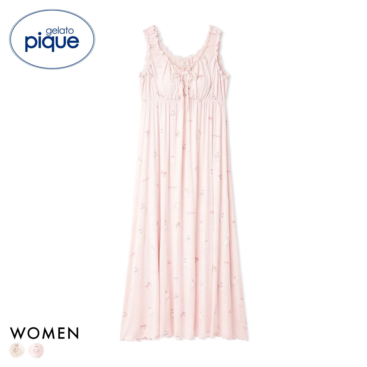 ジェラートピケ レディース ラビット柄カップインワンピース パッド付き カップイン ジェラピケ ルームウェア gelato pique(PI-ピンク-Free)