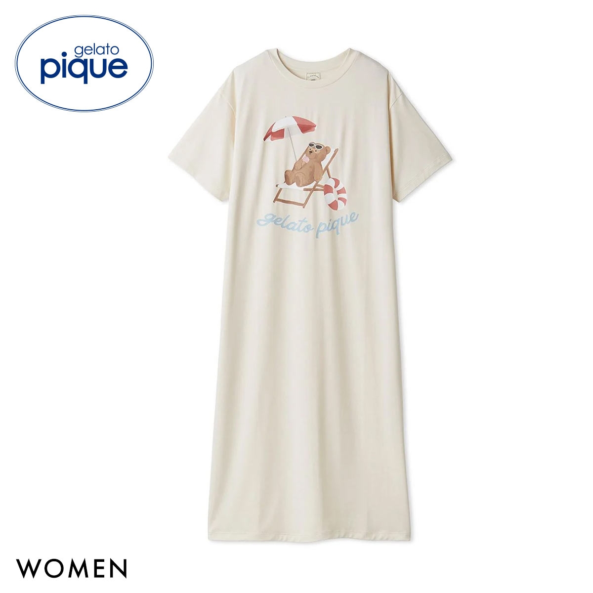 ジェラートピケ レディース インレイロゴワンピース ジェラピケ パジャマ ルームウェア gelato pique(IV-アイボリー-Free)