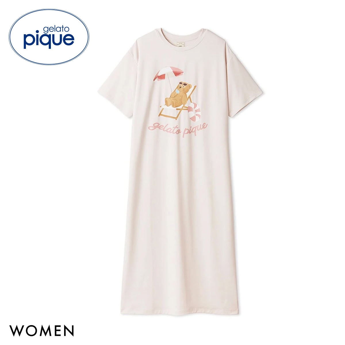 ジェラートピケ レディース インレイロゴワンピース ジェラピケ パジャマ ルームウェア gelato pique(PI-ピンク-Free)
