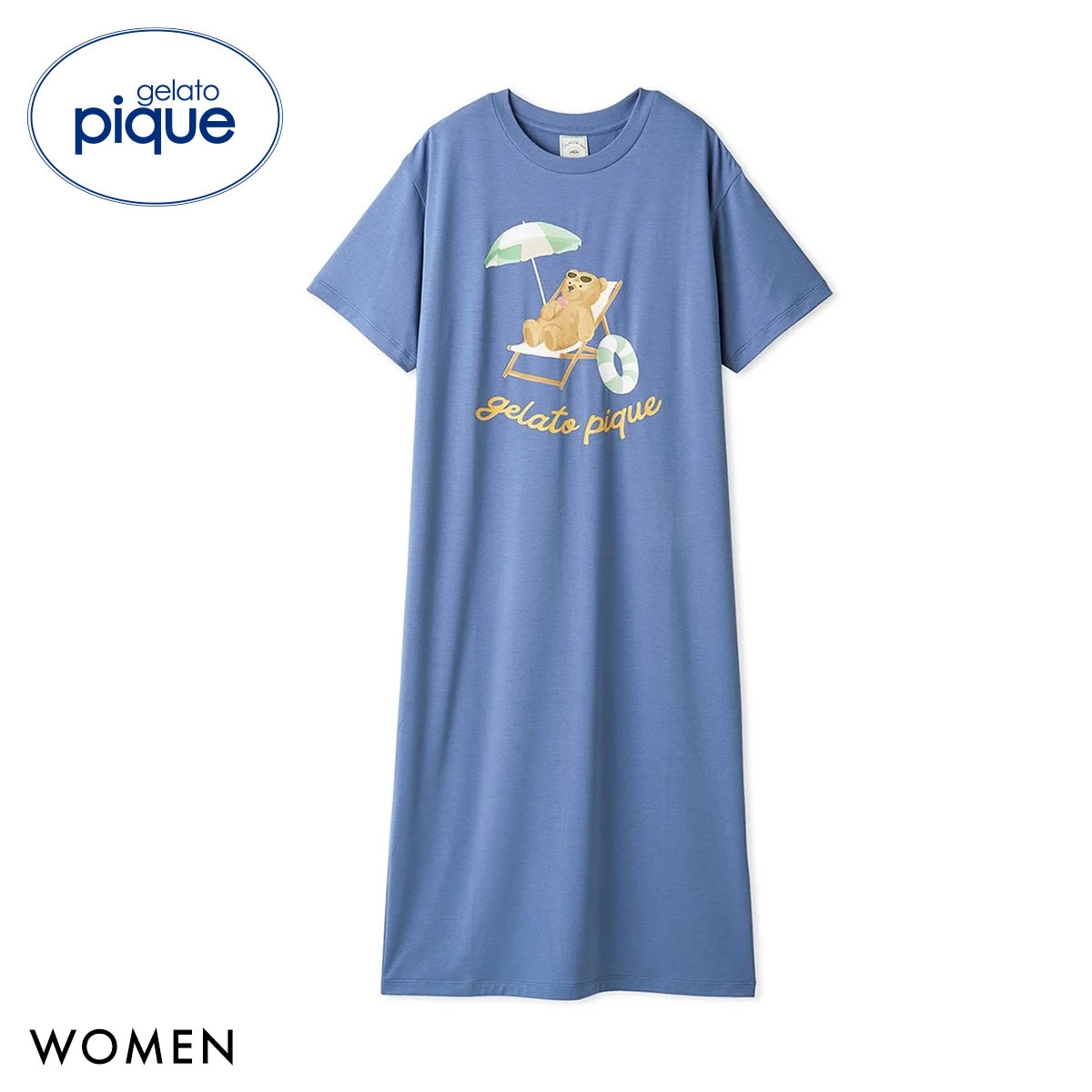 ジェラートピケ レディース インレイロゴワンピース ジェラピケ パジャマ ルームウェア gelato pique(NV-ネイビー-Free)