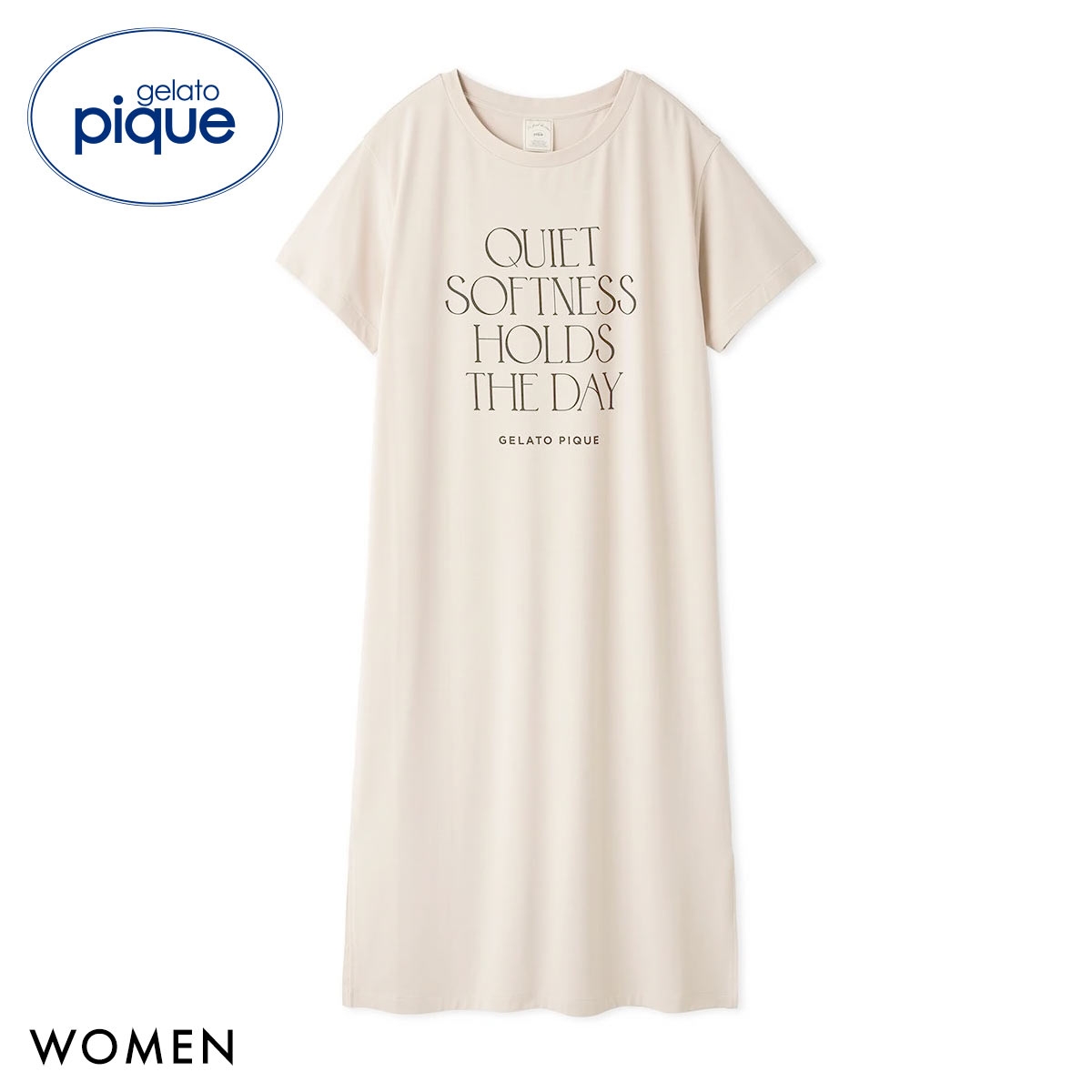 ジェラートピケ レディース 接触冷感 レーヨンロゴワンピース ジェラピケ パジャマ ルームウェア gelato pique(BE-ベージュ-Free)