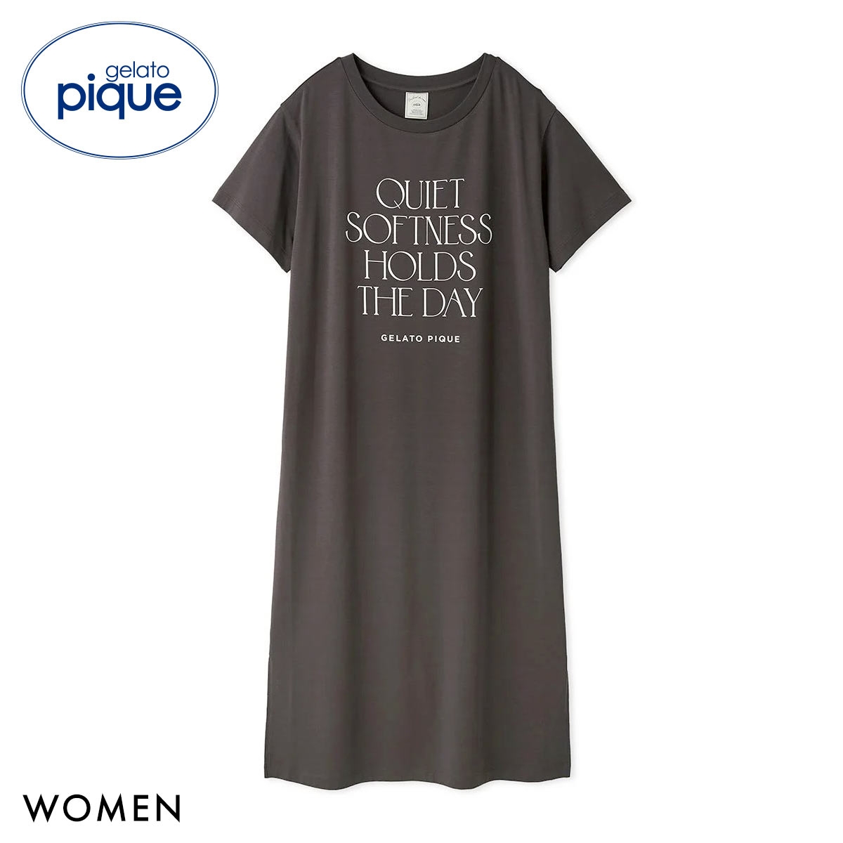ジェラートピケ レディース 接触冷感 レーヨンロゴワンピース ジェラピケ パジャマ ルームウェア gelato pique(DGY-濃グレー-Free)