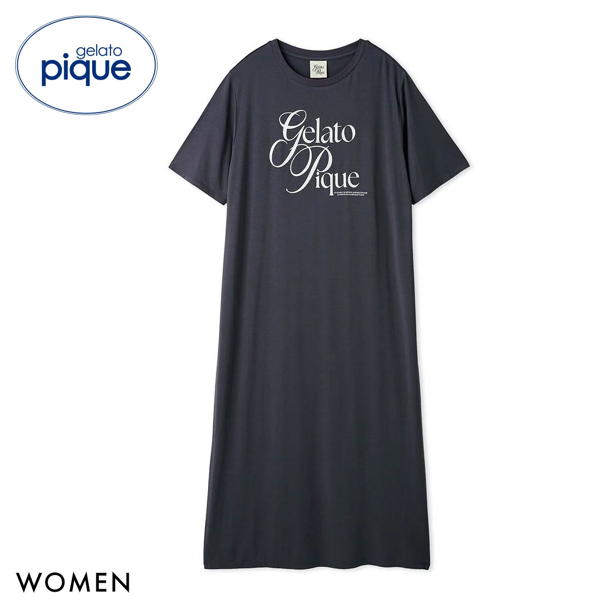 ジェラートピケ レディース 母の日 IFMC. 接触冷感 レーヨンロゴワンピース ジェラピケ パジャマ ルームウェア gelato pique(NV-ネイビー-Free)