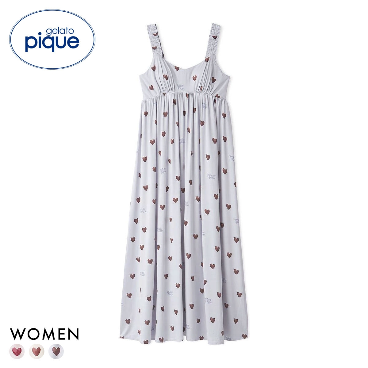 ジェラートピケ レディース 接触冷感 ハート柄カップインワンピース カップ付き ジェラピケ パジャマ ルームウェア gelato pique(BU-ブルー-Free)