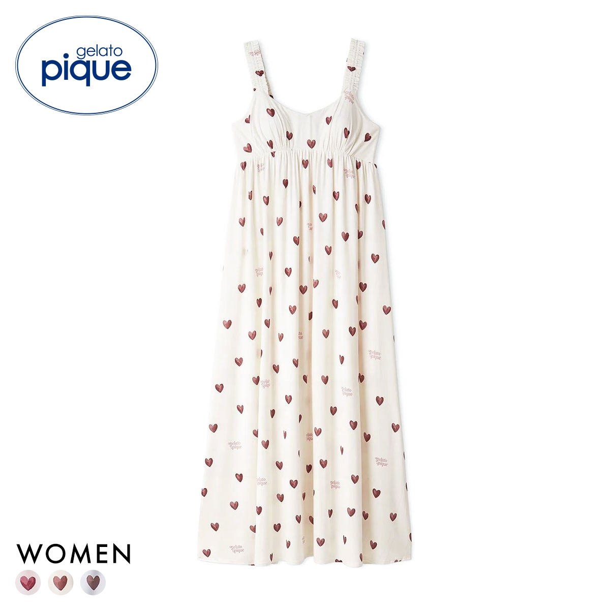 ジェラートピケ レディース 接触冷感 ハート柄カップインワンピース カップ付き ジェラピケ パジャマ ルームウェア gelato pique(OW-オフホワイト-Free)
