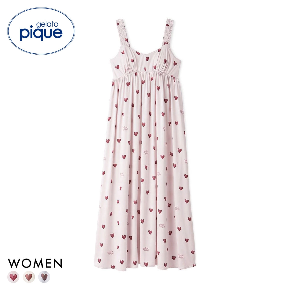 ジェラートピケ レディース 接触冷感 ハート柄カップインワンピース カップ付き ジェラピケ パジャマ ルームウェア gelato pique(PI-ピンク-Free)