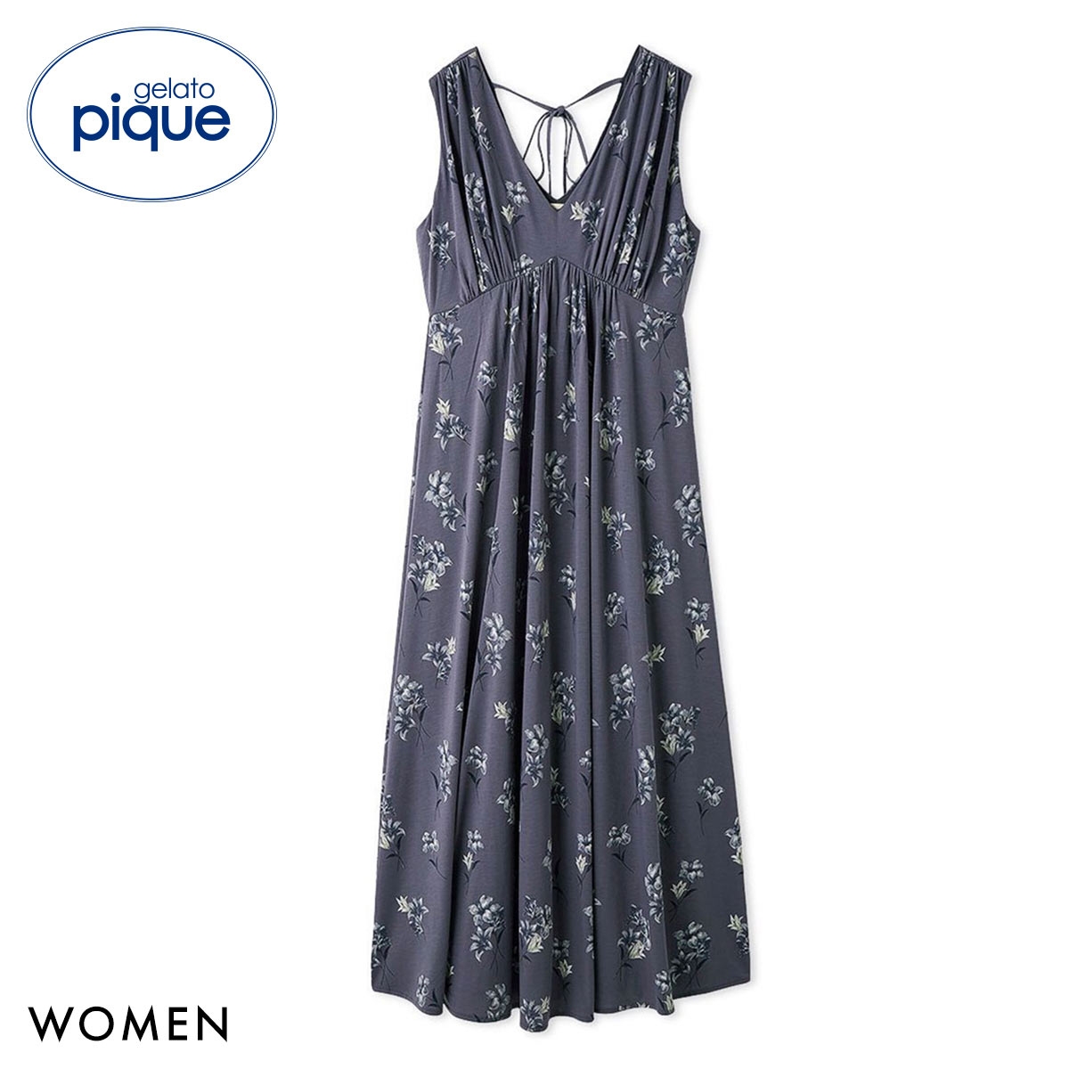 ジェラートピケ レディース 母の日 フラワー柄カップインワンピース カップ付き ジェラピケ パジャマ ルームウェア gelato pique(NV-ネイビー-Free)