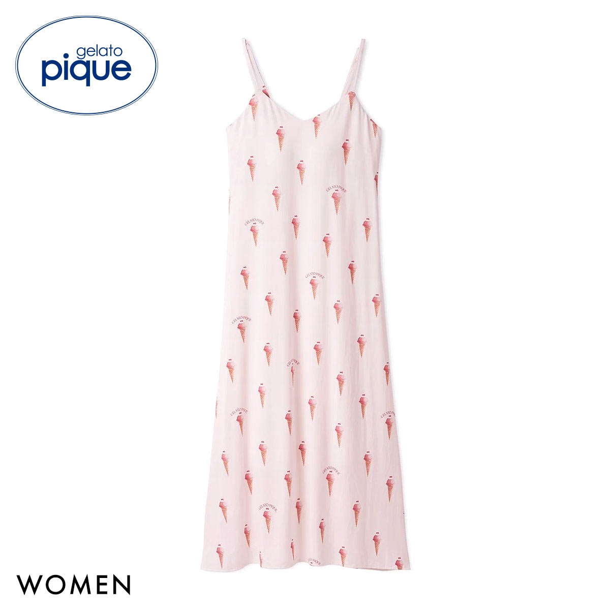 ジェラートピケ レディース 接触冷感 ソルベ柄カップインキャミワンピース カップイン パッド付き ジェラピケ gelato pique(PI-ピンク-Free)