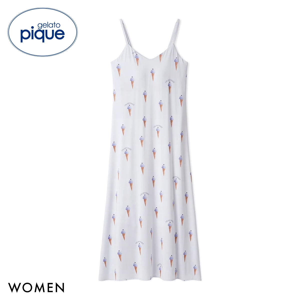 ジェラートピケ レディース 接触冷感 ソルベ柄カップインキャミワンピース カップイン パッド付き ジェラピケ gelato pique(BU-ブルー-Free)