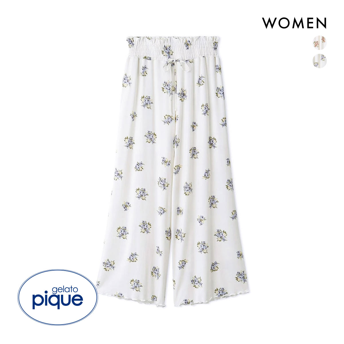 ジェラートピケ レディース 花柄ロングパンツ ジェラピケ パジャマ gelato pique(BU-ブルー-Free)