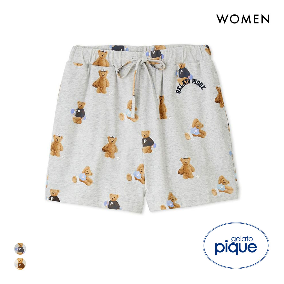 ジェラートピケ レディース スポーティーベア総柄ショートパンツ ジェラピケ パジャマ ルームウェア gelato pique(GY-グレー-Free)