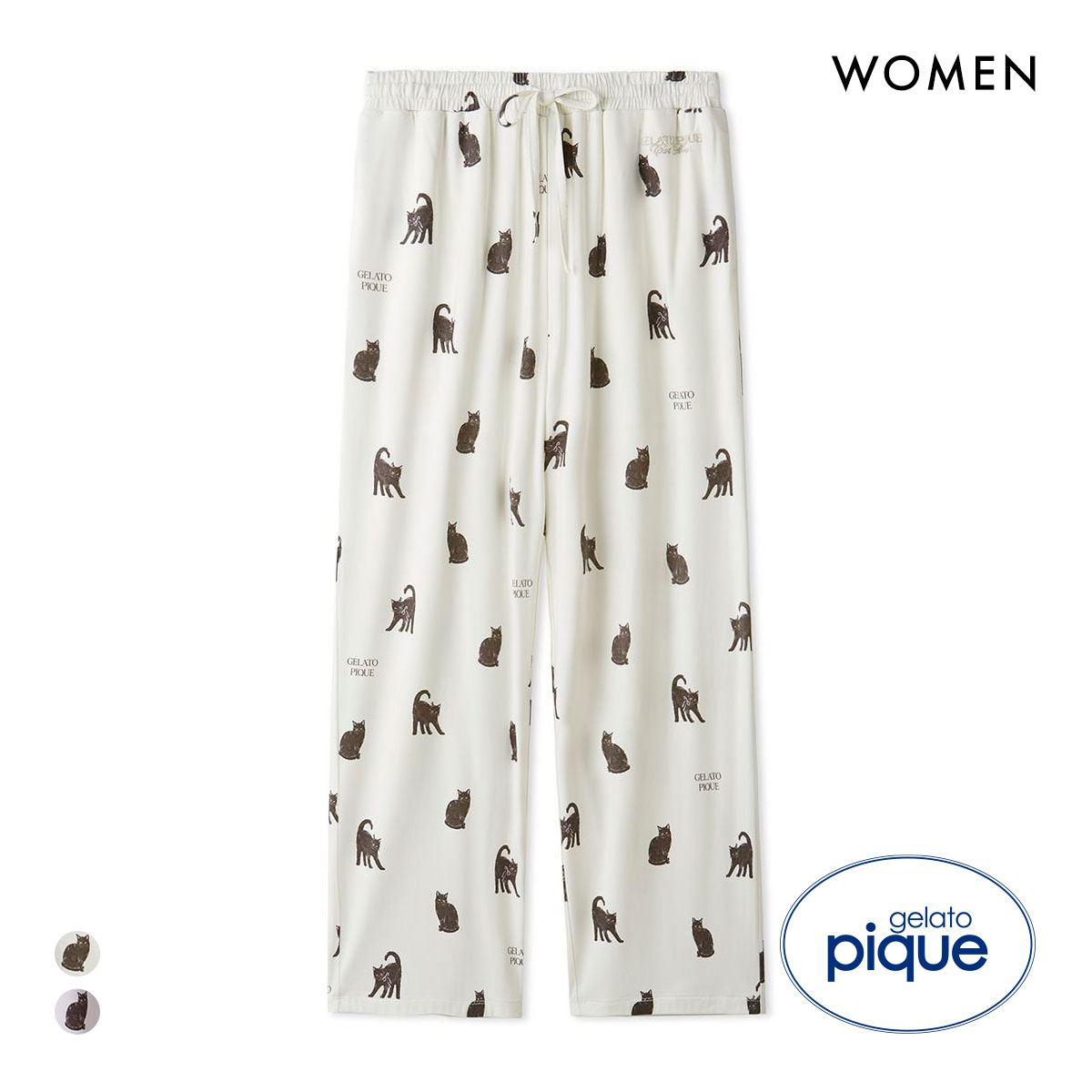 ジェラートピケ レディース HALLOWEEN CAT総柄ロングパンツ ジェラピケ パジャマ ルームウェア gelato pique(OW-オフホワイト-Free)
