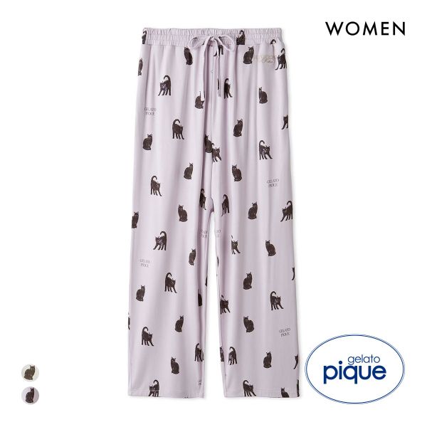 ジェラートピケ レディース HALLOWEEN CAT総柄ロングパンツ ジェラピケ パジャマ ルームウェア gelato pique