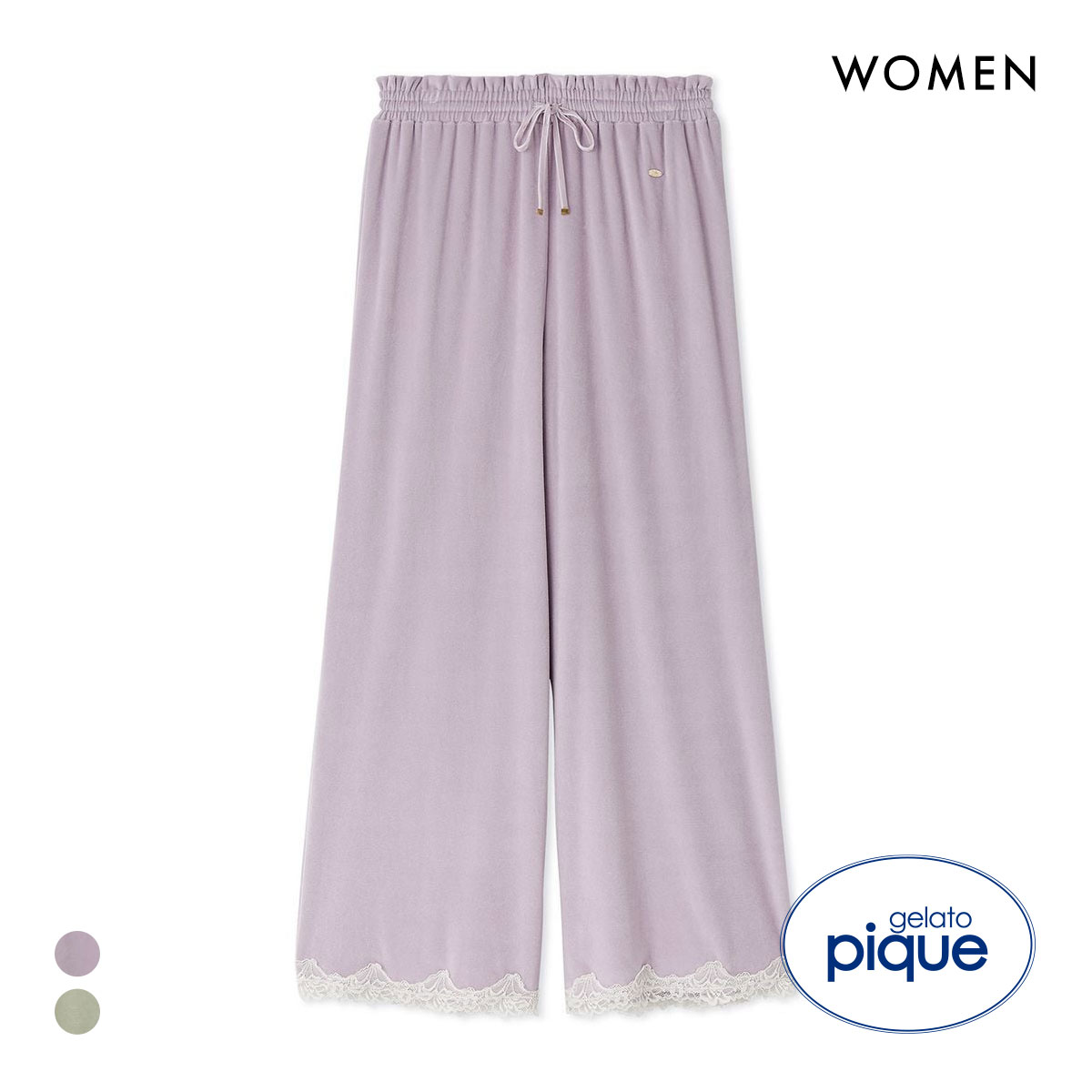 ジェラートピケ レディース MUCHA ベロア×レースロングパンツ ジェラピケ ミュシャ パジャマ ルームウェア gelato pique(PU-パープル-Free)