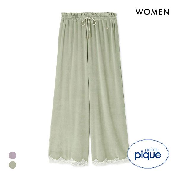 ジェラートピケ レディース MUCHA ベロア×レースロングパンツ ジェラピケ ミュシャ パジャマ ルームウェア gelato pique