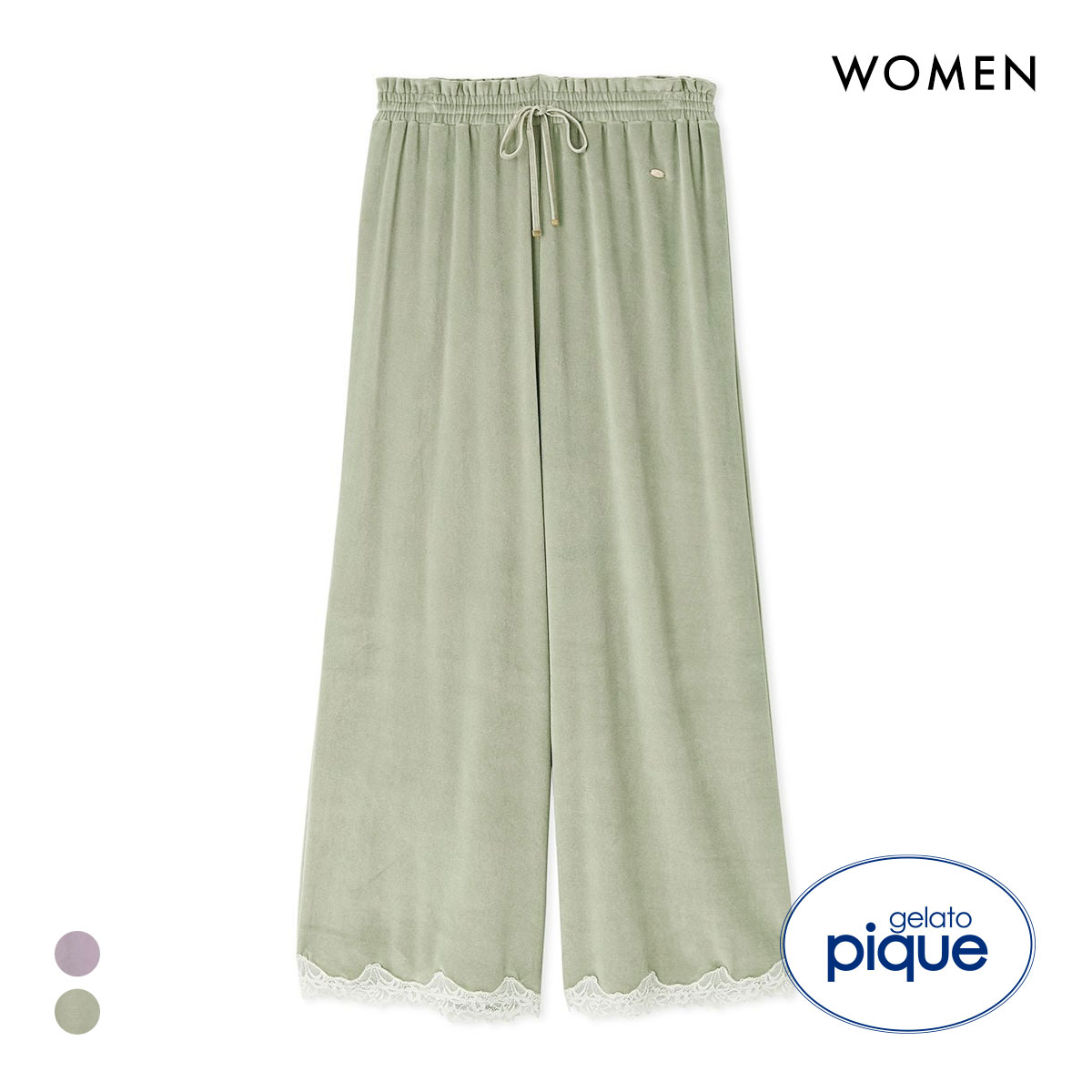 ジェラートピケ レディース MUCHA ベロア×レースロングパンツ ジェラピケ ミュシャ パジャマ ルームウェア gelato pique