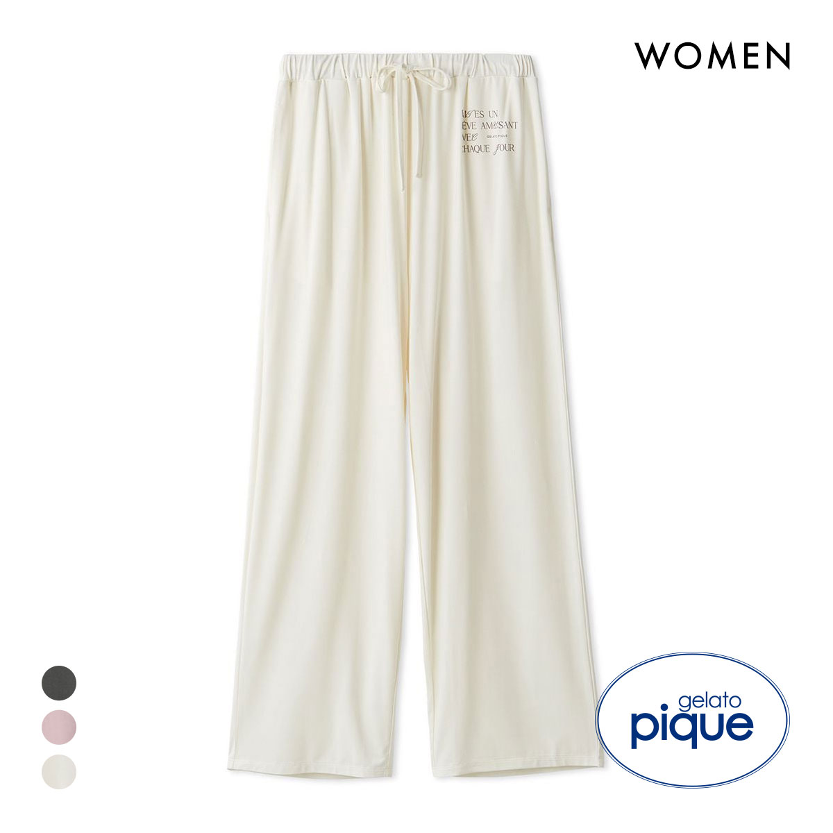 ジェラートピケ レディース フェミニンレーヨンロゴロングパンツ ジェラピケ パジャマ ルームウェア gelato pique(CR-クリーム-Free)