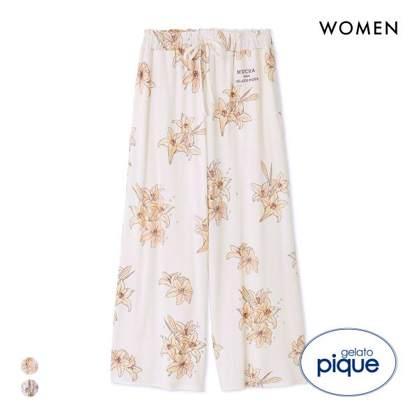 ジェラートピケ レディース MUCHA リリー柄ロングパンツ ミュシャ ジェラピケ パジャマ ルームウェア gelato pique