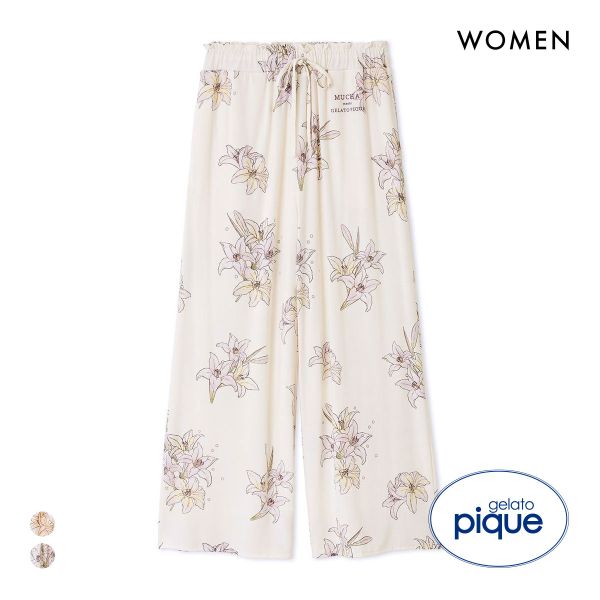 ジェラートピケ レディース MUCHA リリー柄ロングパンツ ミュシャ ジェラピケ パジャマ ルームウェア gelato pique