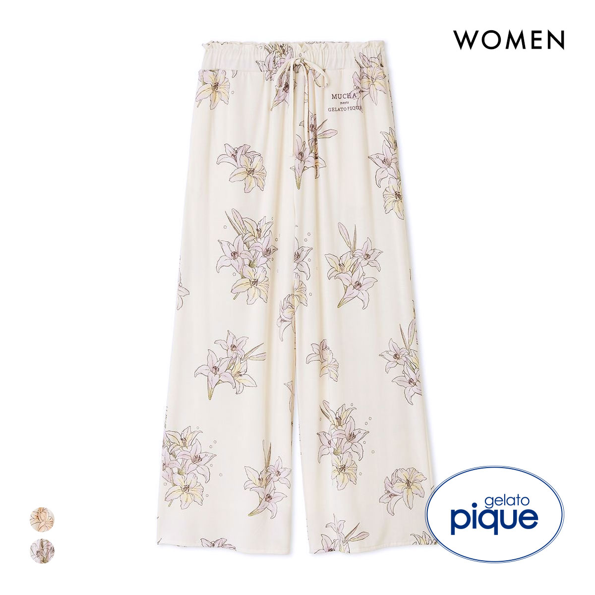ジェラートピケ レディース MUCHA リリー柄ロングパンツ ミュシャ ジェラピケ パジャマ ルームウェア gelato pique(LV-ラベンダー-Free)
