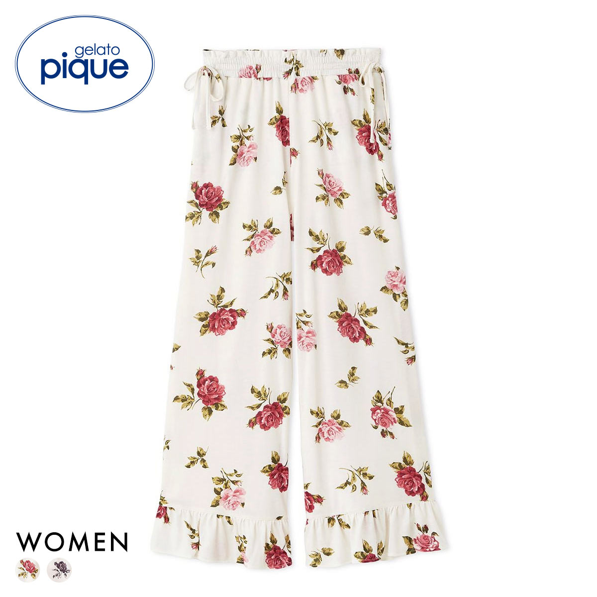 ジェラートピケ レディース ヴィンテージローズ柄ロングパンツ ジェラピケ パジャマ ルームウェア gelato pique(RE-レッド-Free)