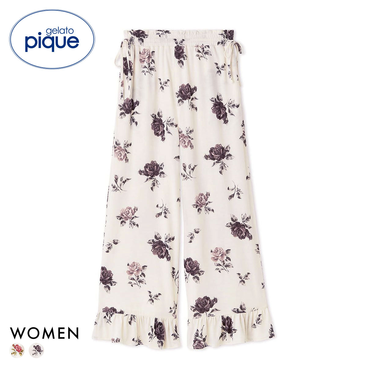 ジェラートピケ レディース ヴィンテージローズ柄ロングパンツ ジェラピケ パジャマ ルームウェア gelato pique(BR-ブラウン-Free)