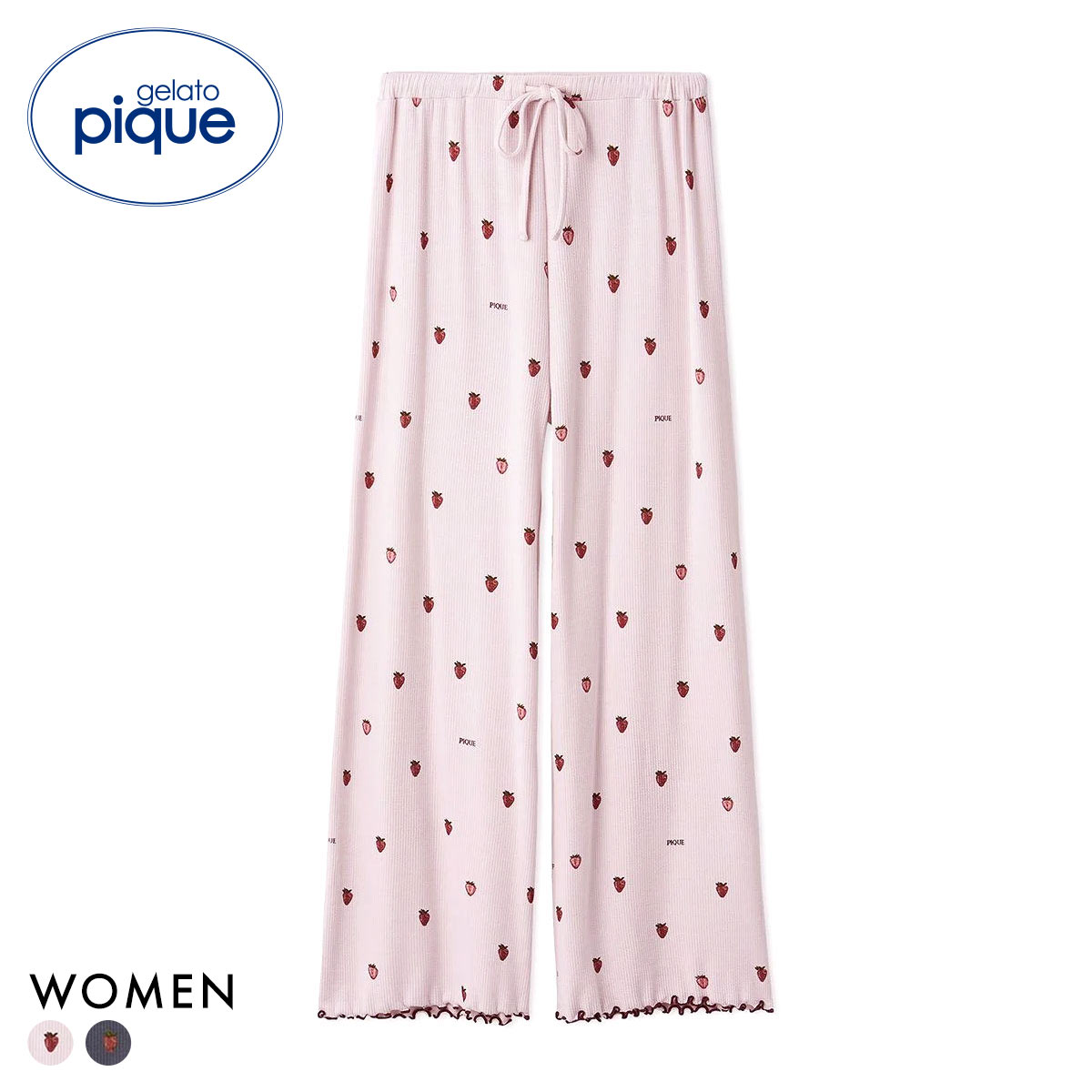 ジェラートピケ レディース ストロベリー柄ロングパンツ ジェラピケ パジャマ ルームウェア gelato pique(PI-ピンク-Free)
