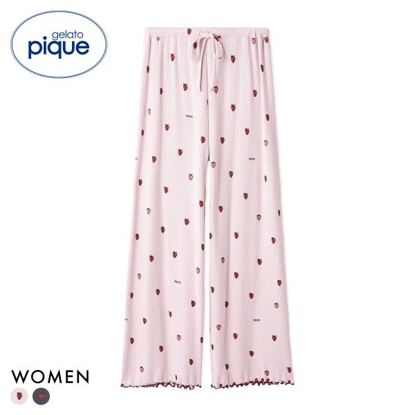 ジェラートピケ レディース ストロベリー柄ロングパンツ ジェラピケ パジャマ ルームウェア gelato pique