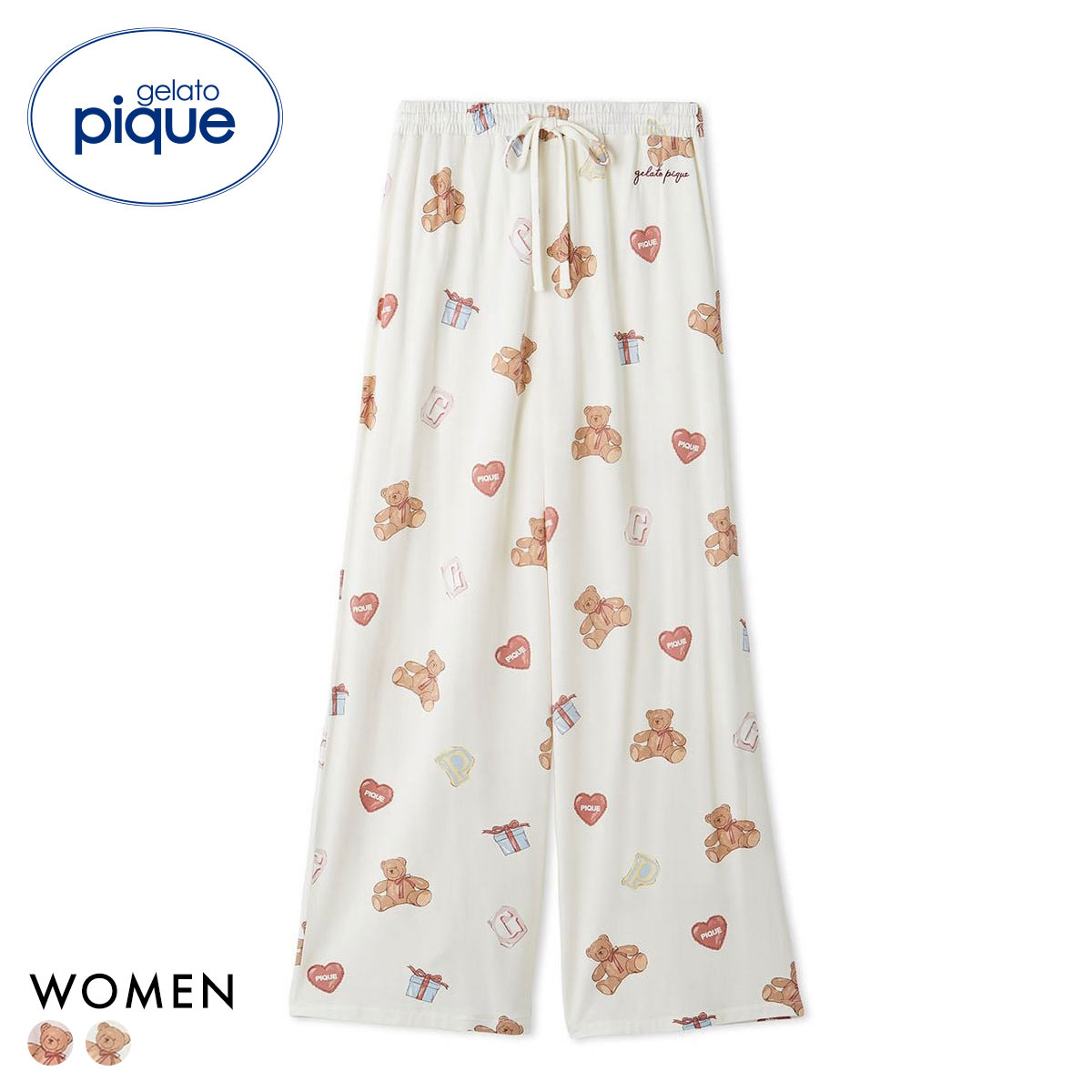 ジェラートピケ レディース フェイバリット総柄ロングパンツ ジェラピケ パジャマ ルームウェア gelato pique(OW-オフホワイト-Free)