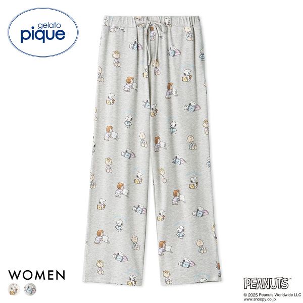 ジェラートピケ レディース PEANUTS オリジナルアート総柄ロングパンツ ジェラピケ パジャマ ルームウェア スヌーピー gelato pique