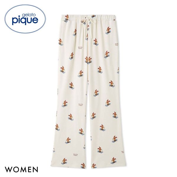 ジェラートピケ レディース HOLIDAY スキーベア柄ロングパンツ ジェラピケ パジャマ ルームウェア