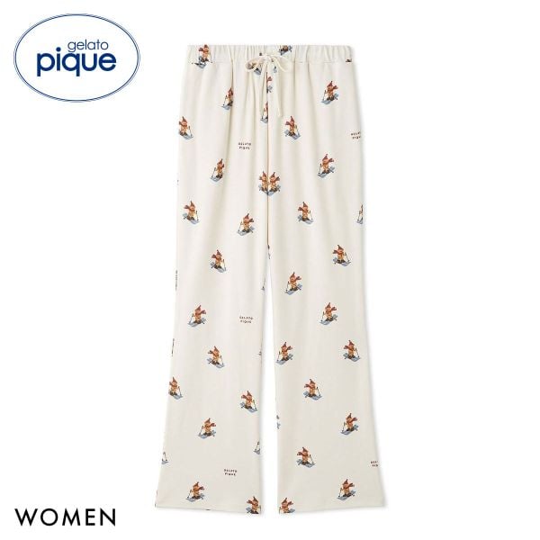 ジェラートピケ レディース HOLIDAY スキーベア柄ロングパンツ ジェラピケ パジャマ ルームウェア