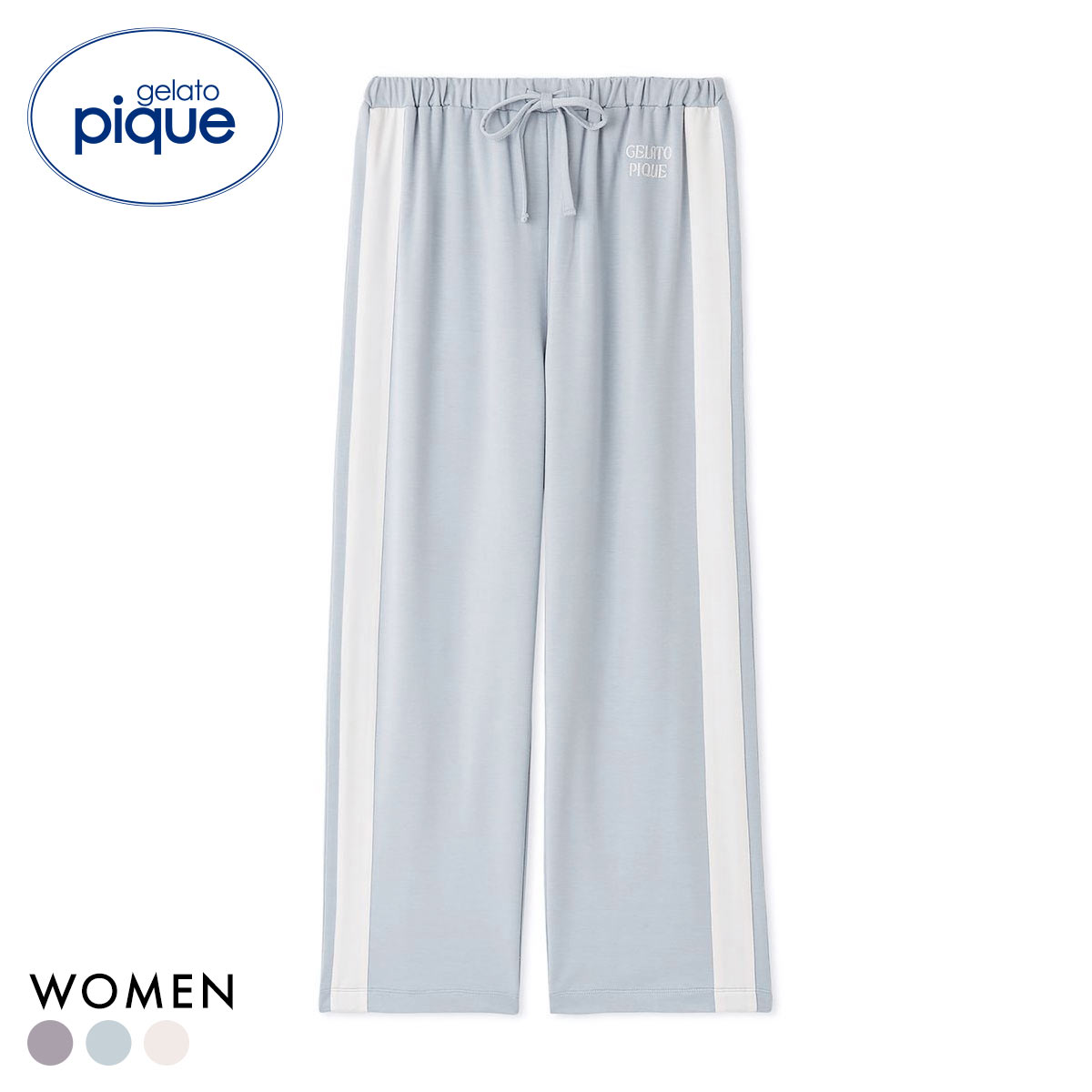 ジェラートピケ レディース インレイロゴラインロングパンツ ジェラピケ パジャマ ルームウェア gelato pique(BU-ブルー-Free)