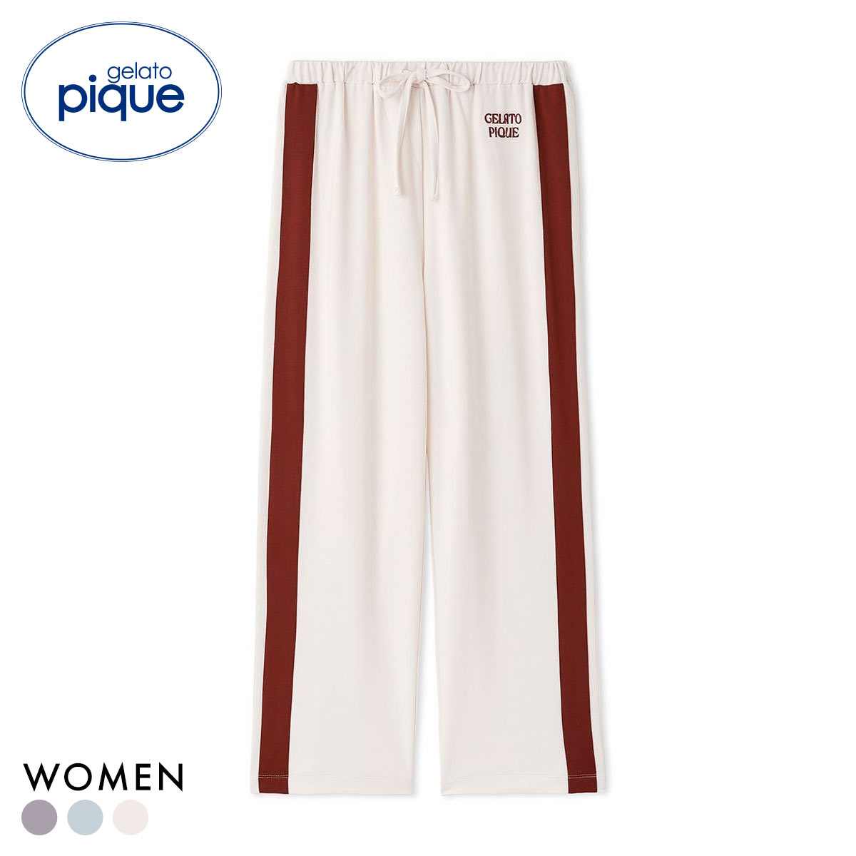 ジェラートピケ レディース インレイロゴラインロングパンツ ジェラピケ パジャマ ルームウェア gelato pique(OW-オフホワイト-Free)