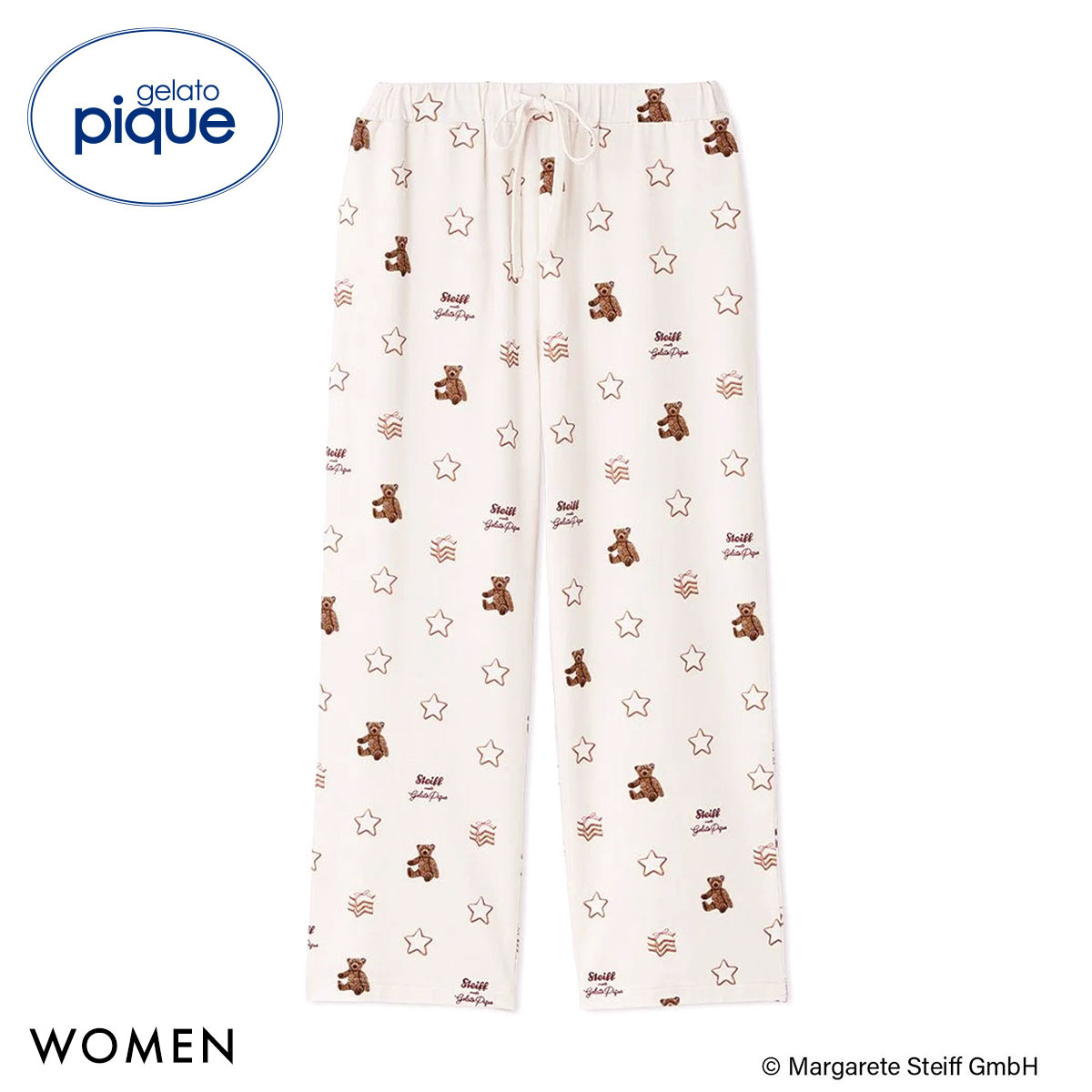 ジェラートピケ レディース シュタイフ 総柄ロングパンツ ジェラピケ パジャマ ルームウェア gelato pique Steiff