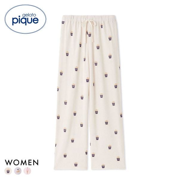 ジェラートピケ レディース モチーフ3柄ワッフルロングパンツ ジェラピケ パジャマ ルームウェア gelato pique