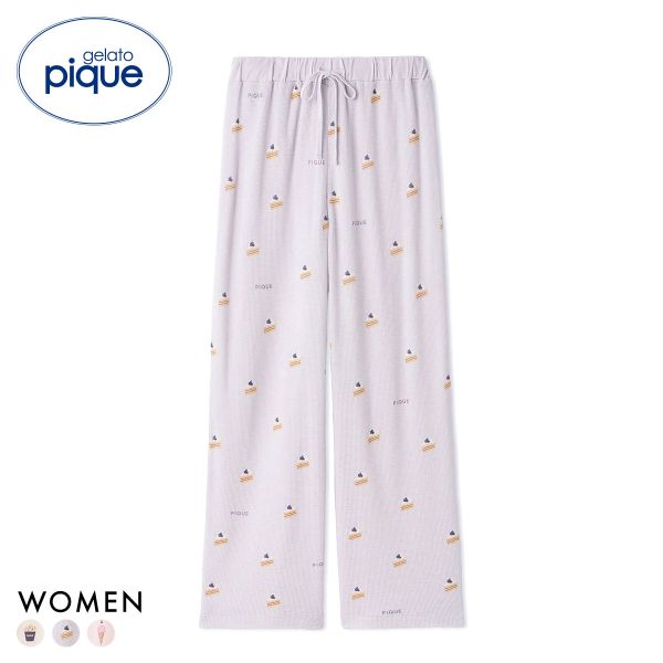 ジェラートピケ レディース モチーフ3柄ワッフルロングパンツ ジェラピケ パジャマ ルームウェア gelato pique
