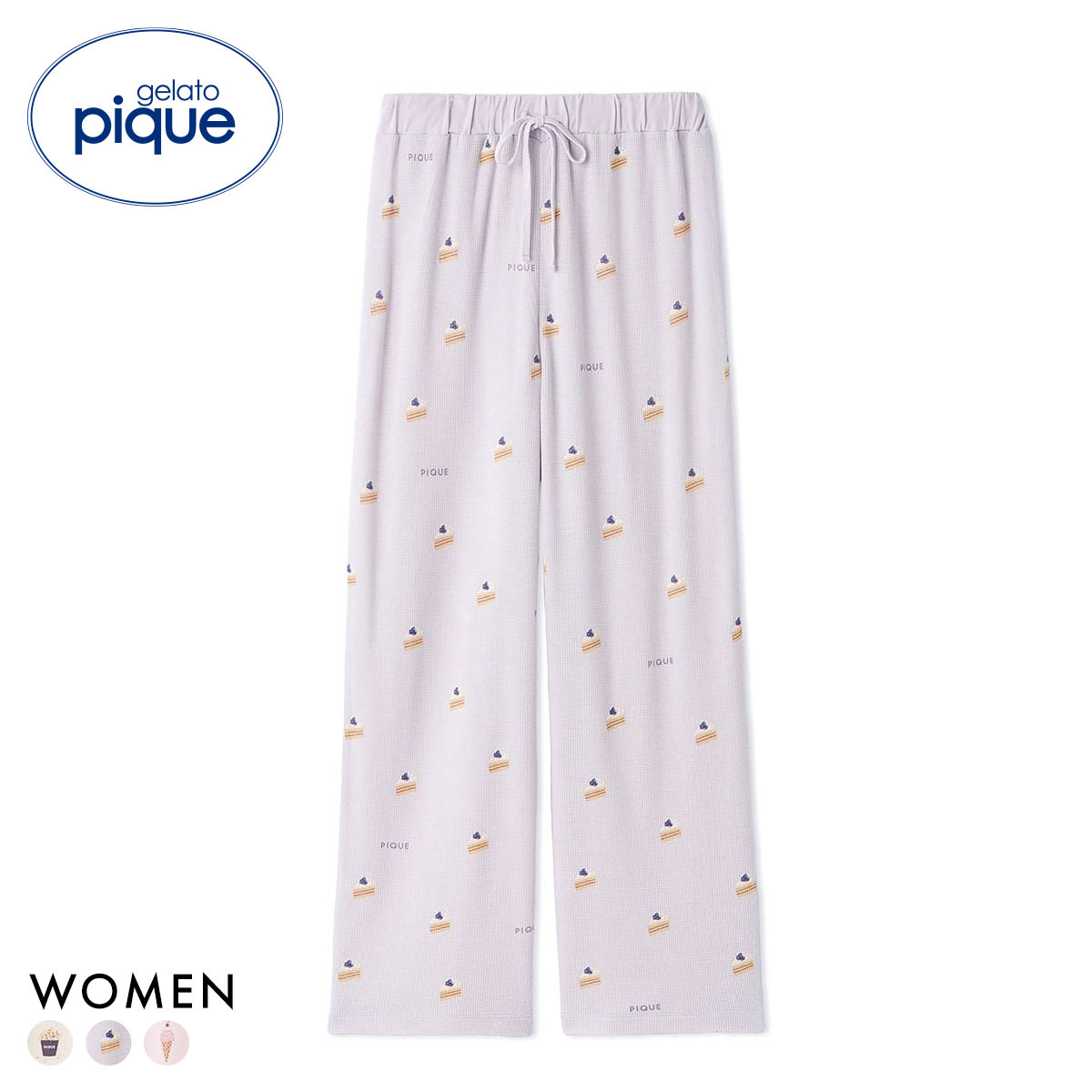 ジェラートピケ レディース モチーフ3柄ワッフルロングパンツ ジェラピケ パジャマ ルームウェア gelato pique(LV-ラベンダー-Free)