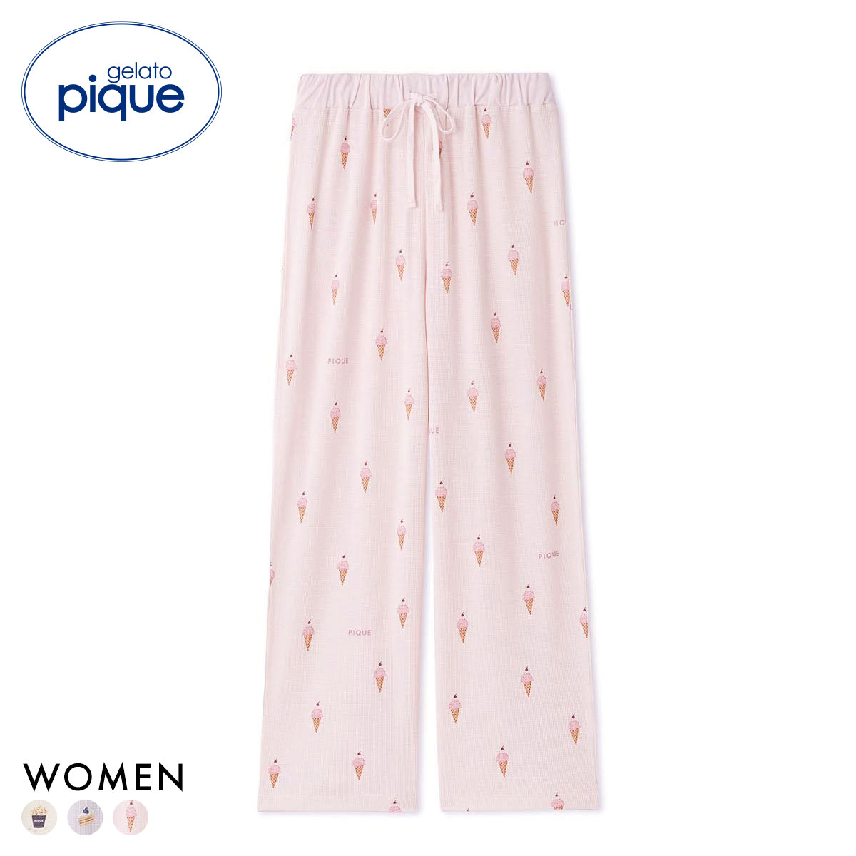 ジェラートピケ レディース モチーフ3柄ワッフルロングパンツ ジェラピケ パジャマ ルームウェア gelato pique(PI-ピンク-Free)